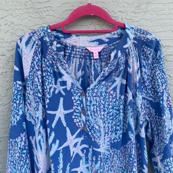 Lilly Pulitzer Elsa Silk Top Indigo Good Reef Size XL - Picture 6 of 11